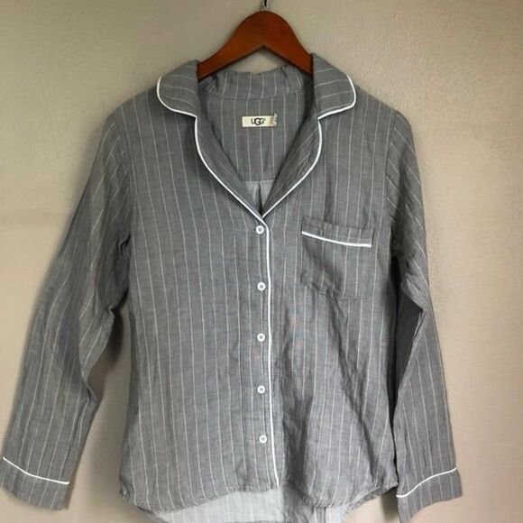 Ugg pinstriped 100% cotton button down pj top - Picture 1 of 5